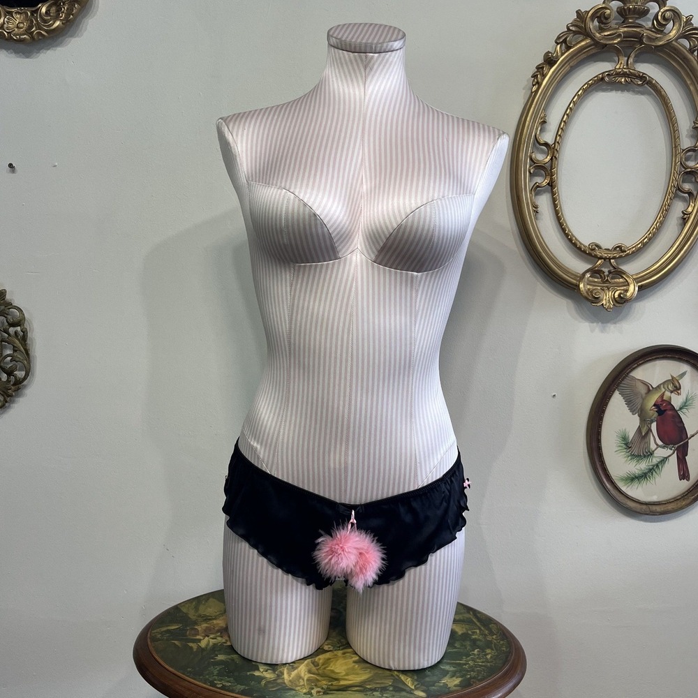 Victoria's Secret Silk Pom-Pom Ruffle Panties Black Size‎ M